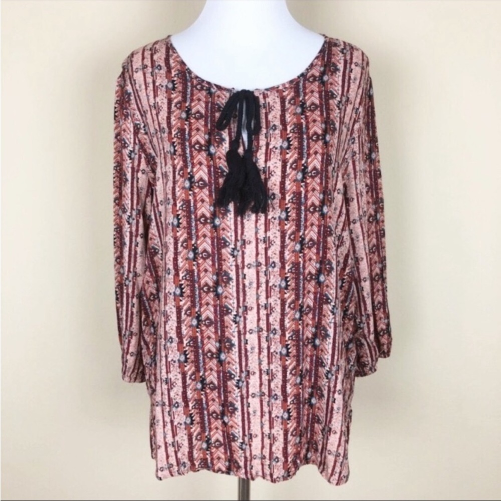 Forever 21 Tassel Tie Patterned Blouse - Size Large